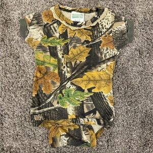 Camouflage Leaf Print / Lace Detail Baby Girl Onesie